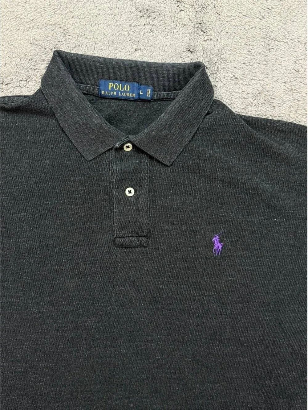 Polo Ralph Lauren Mens Polo Shirt Black Purple Pony Short Sleeve Size L